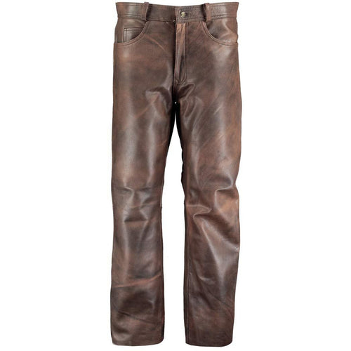 Men's Classic Brown Leather Biker Trousers -
