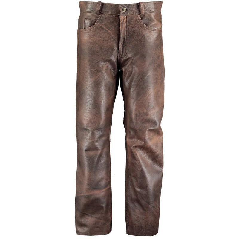 Men's Classic Brown Leather Biker Trousers -
