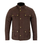 Men's Classic Brown Waxed Cotton Motorcycle Jacket Textile Biker Armoured vintag -