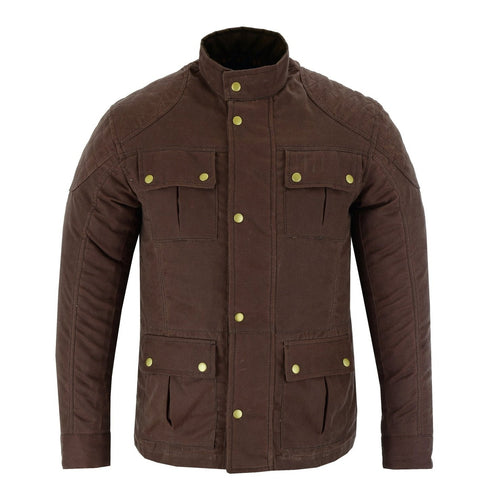 Men's Classic Brown Waxed Cotton Motorcycle Jacket Textile Biker Armoured vintag -