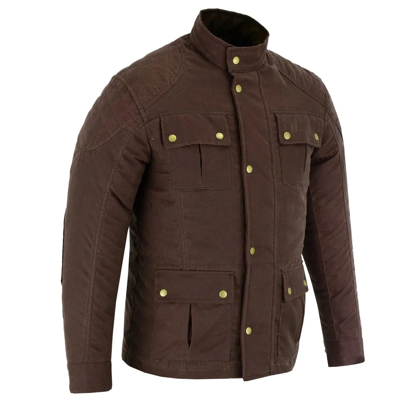 men's classic brown waxed cotton motorcycle jacket textile biker armoured vintag -