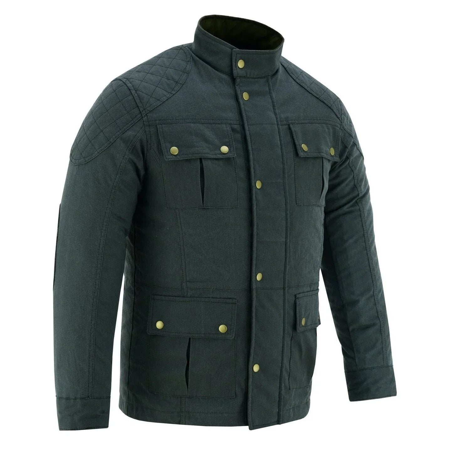 men's classic green waxed cotton motorcycle jacket textile biker armoured vintag -