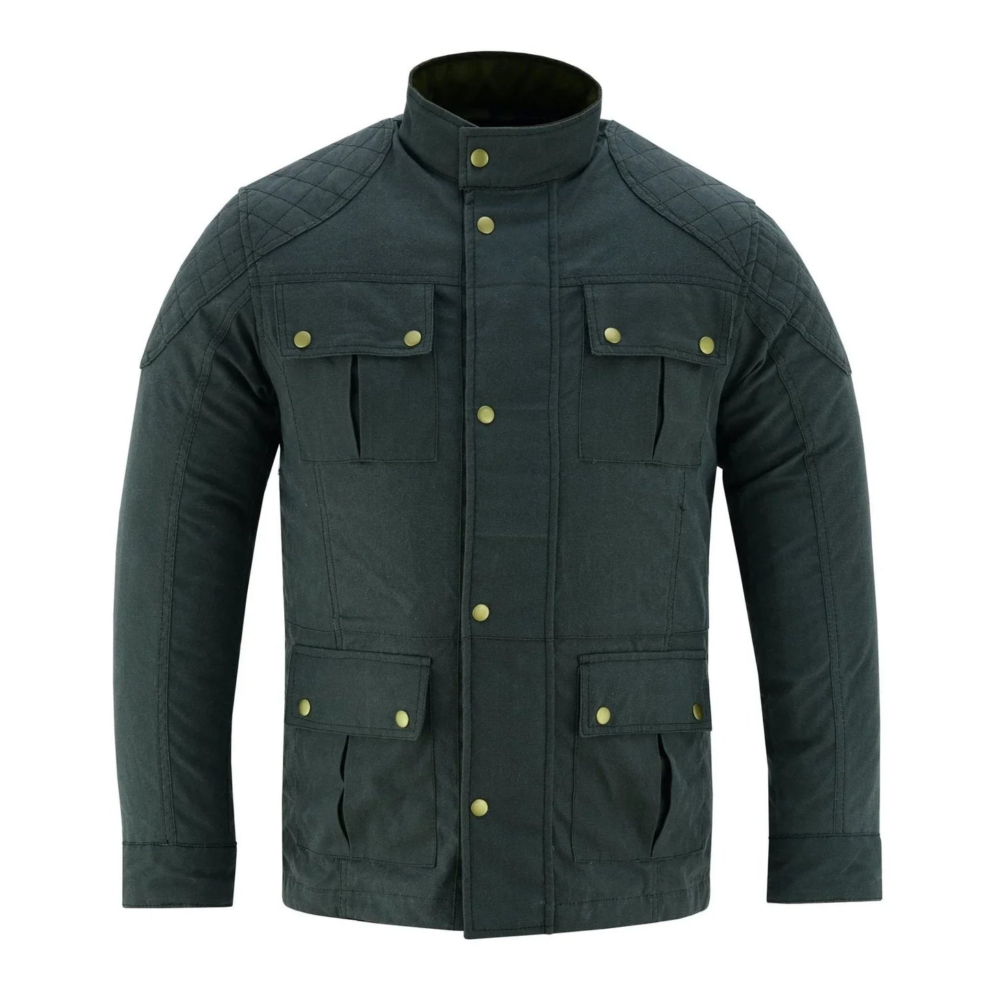 men's classic green waxed cotton motorcycle jacket textile biker armoured vintag -