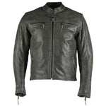 Men's Collarless Distressed Leather Biker Motorcycle Armoured Jacket -