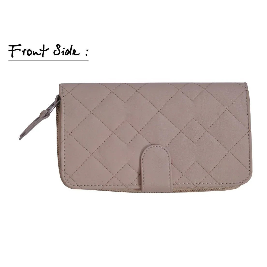 Men's Cream Zip Round Quilted Leather Purse -