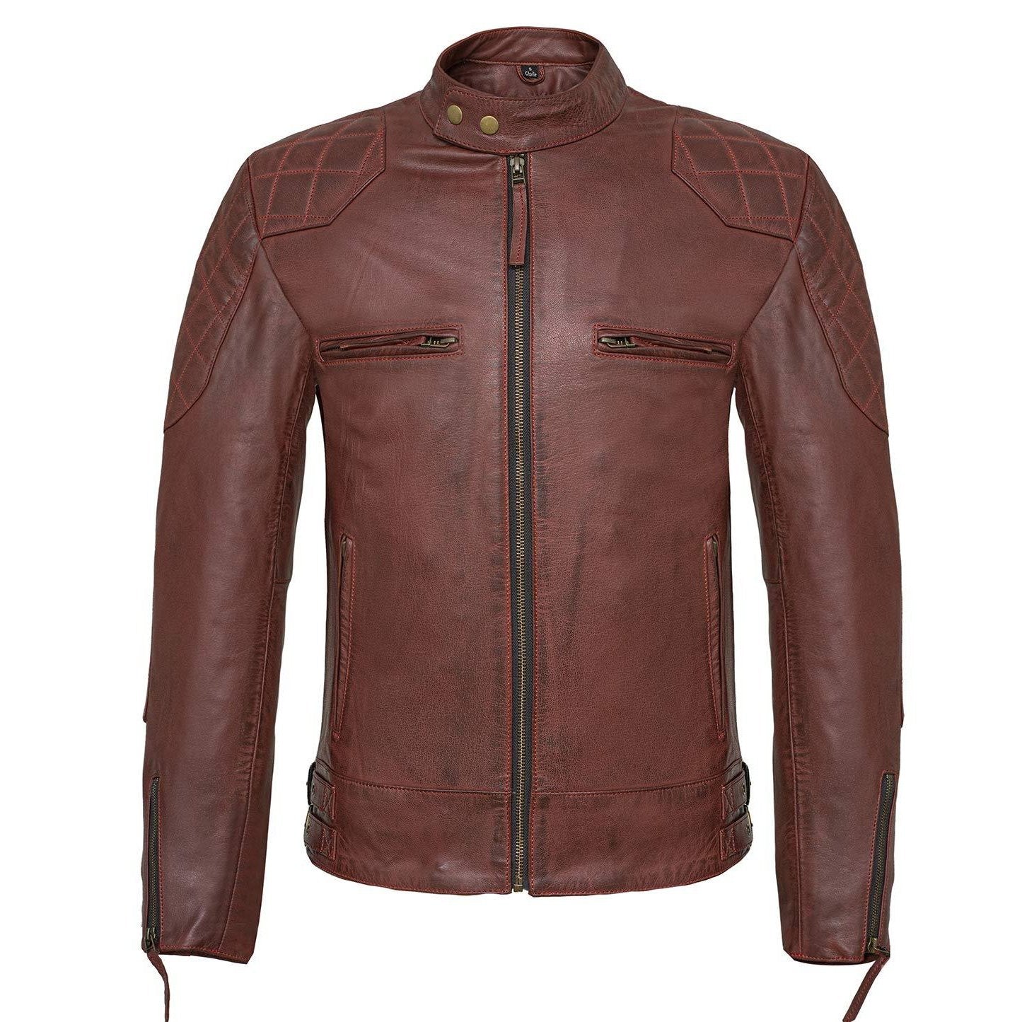 Mens David Beckham Stannard Vintage Wine Red Leather Jacket