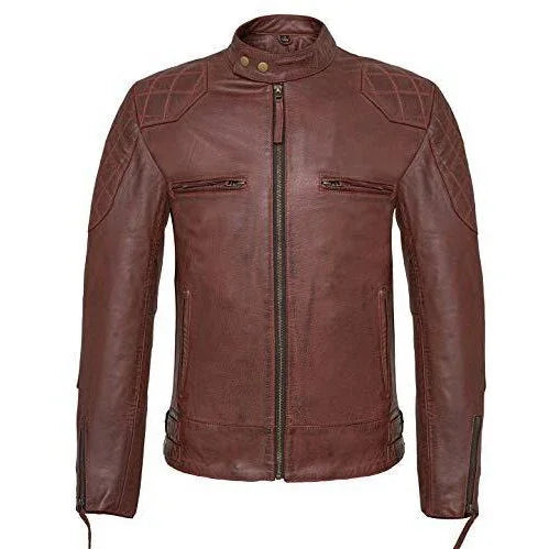 mens david beckham stannard vintage wine red leather jacket -