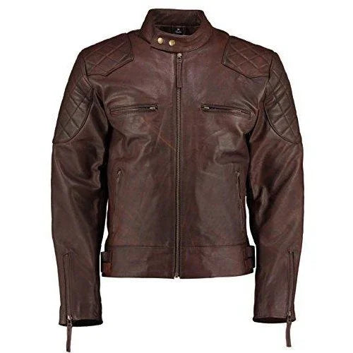 mens david beckham vintage brown stannard leather jacket -