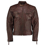 Mens David Beckham Vintage Brown Stannard Leather Jacket -