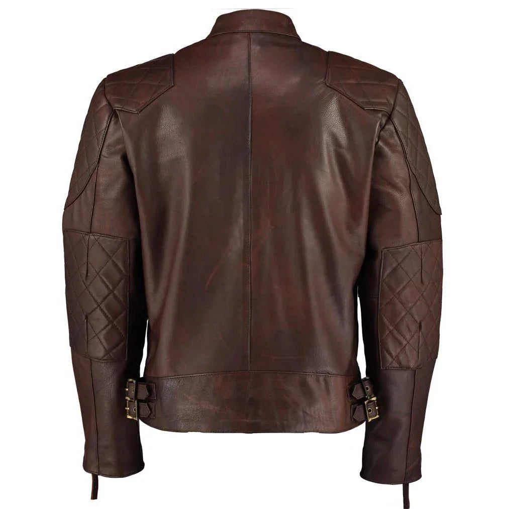 mens david beckham vintage brown stannard leather jacket -