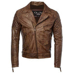 Mens Diamond Black Biker Style Leather Biker Jacket : Soltau -
