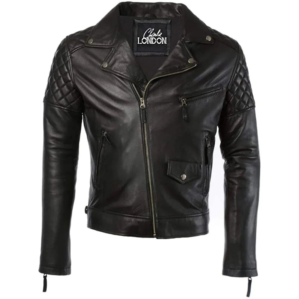 Mens Diamond Red Biker Leather Biker Jacket : Soltau -