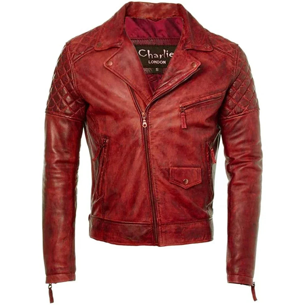mens diamond red biker leather biker jacket : soltau -