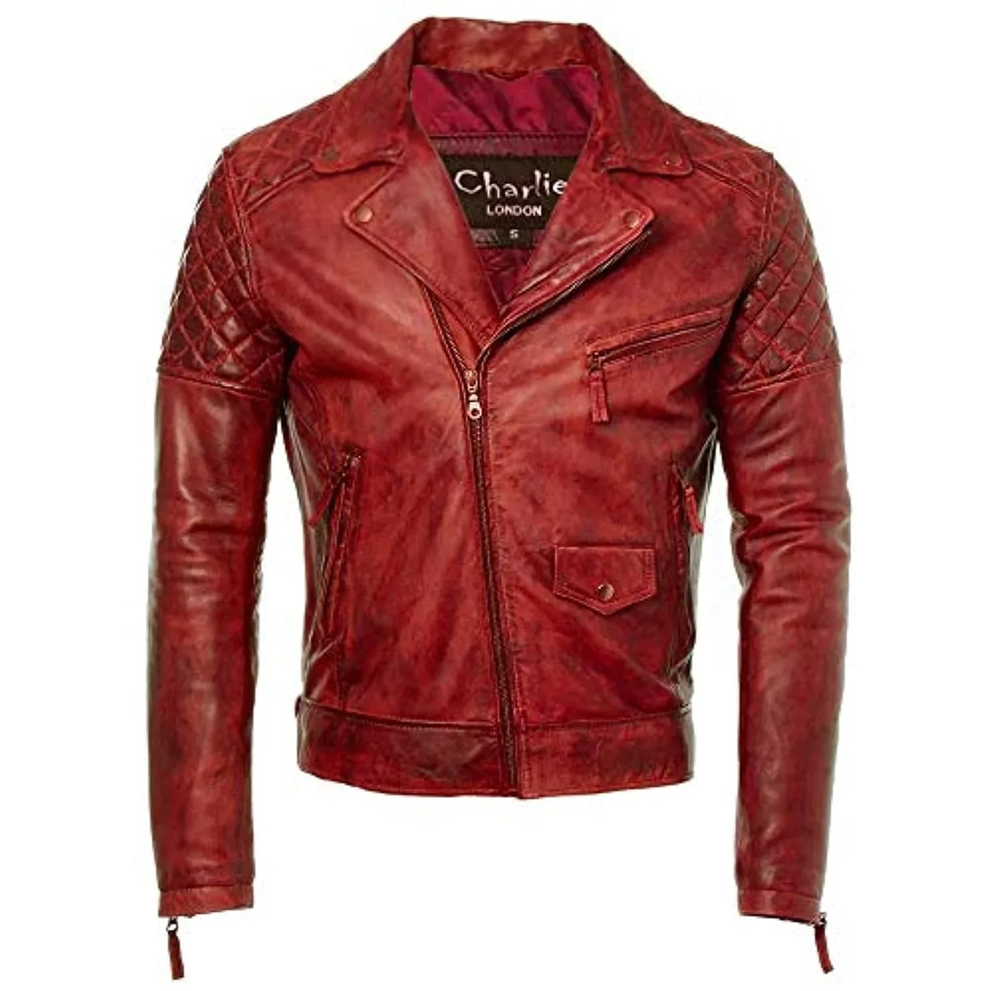 mens diamond red biker leather biker jacket : soltau -