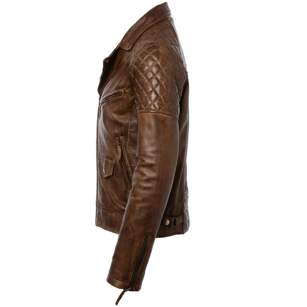mens diamond vintage brown biker leather biker jacket : soltau -