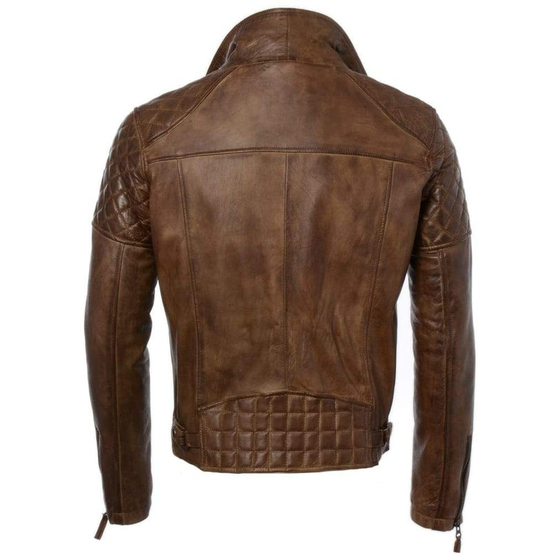 Mens Diamond Vintage Brown Biker Leather Biker Jacket : Soltau -