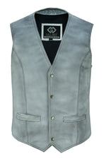 Mens Dirty Grey Leather Waistcoat Vest with Snap Button -