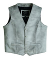 Mens Dirty Grey Leather Waistcoat Vest with Snap Button -