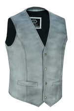 Mens Dirty Grey Leather Waistcoat Vest with Snap Button -