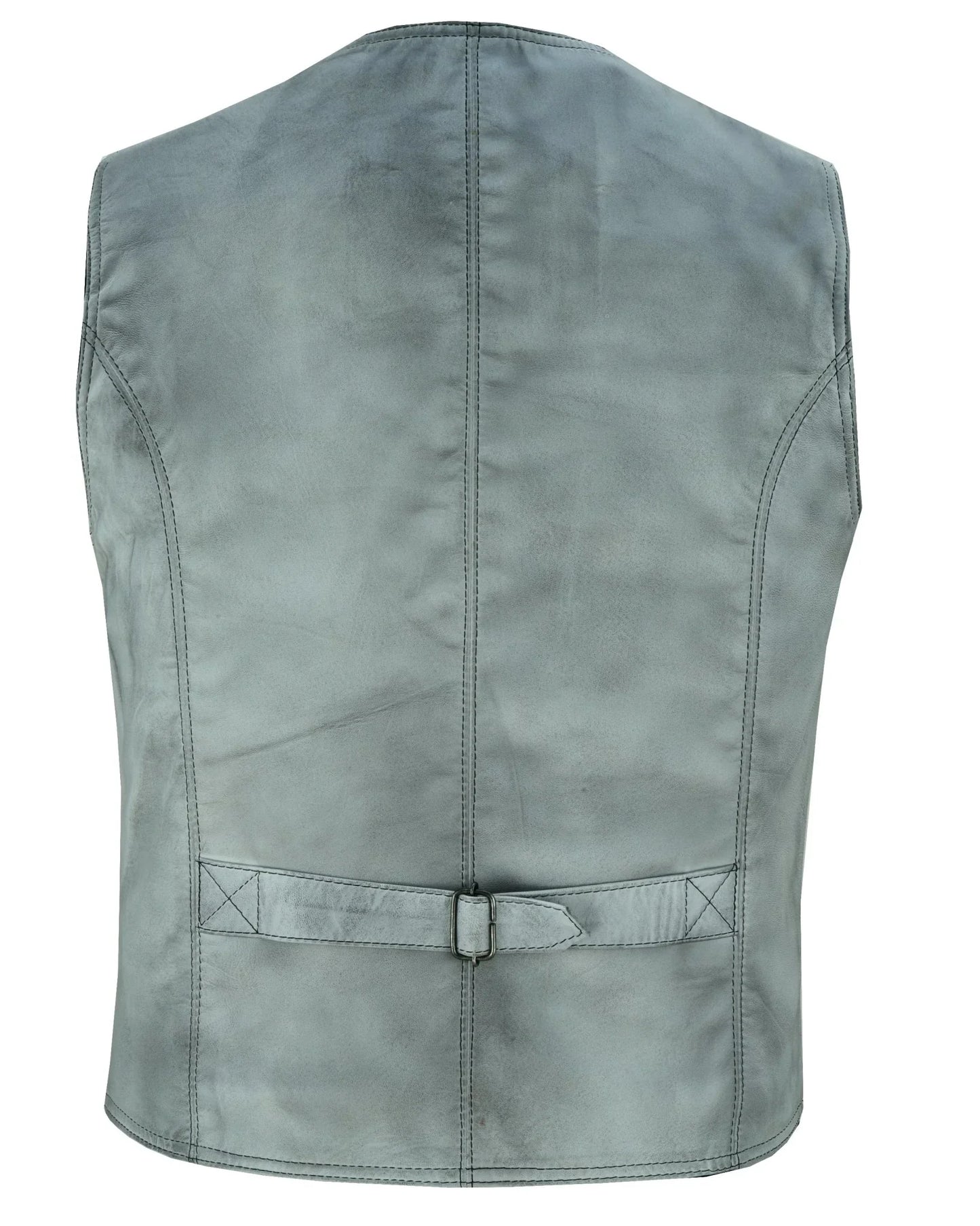 mens dirty grey leather waistcoat vest with snap button -