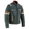 Men’s Distressed Orange & Creme Stripes Motorcycle Leather Jacket -