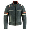 Men’s Distressed Orange & Creme Stripes Motorcycle Leather Jacket -