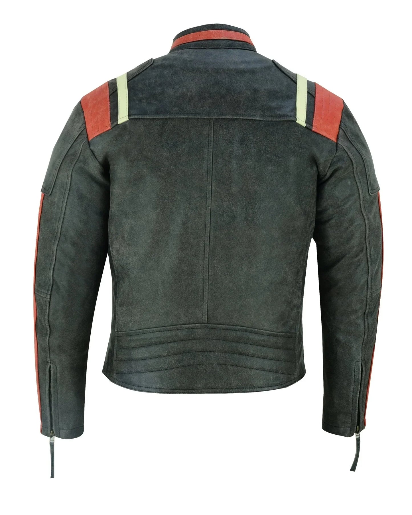 men’s distressed orange striped motorcycle cowhide leather jacket -