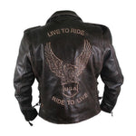 Men's Distressed Retro Brown USA Embossed Eagle Leather Jacket -