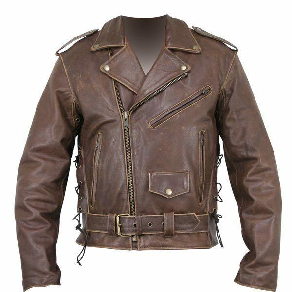 Men's Distressed Retro Brown USA Embossed Eagle Leather Jacket -