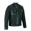 Mens Fabric Fashion Jacket Biker Style with Cream Fur & Leather Taslan Sheepskin -