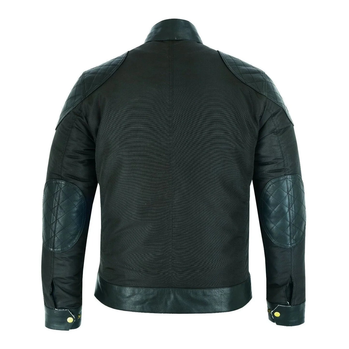 mens fabric fashion jacket biker style with cream fur & leather taslan sheepskin -