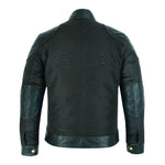 Mens Fabric Fashion Jacket Biker Style with Cream Fur & Leather Taslan Sheepskin -