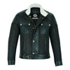 Mens Fabric Fashion Jacket Biker Style with Cream Fur & Leather Taslan Sheepskin -