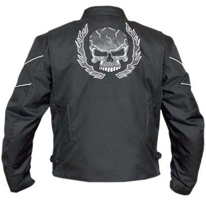 Mens Flaming Skull Armored Black Textile Motorcycle Biker Jackets Double Lining -