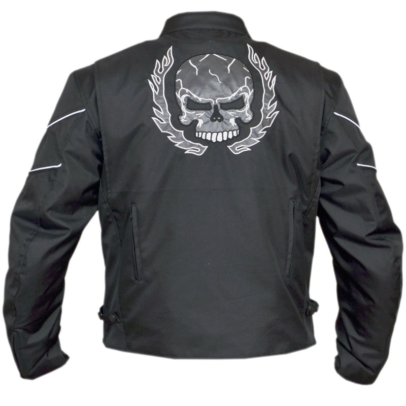 Mens Flaming Skull Armored Black Textile Motorcycle Biker Jackets Double Lining -