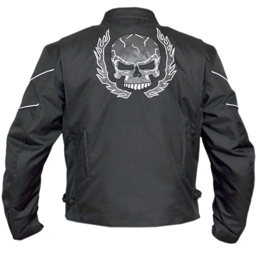 Mens Flaming Skull Armored Black Textile Motorcycle Biker Jackets Double Lining -