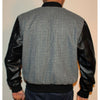 Mens Grey Tweed Casual Bomber Jacket with real leather sleeves -
