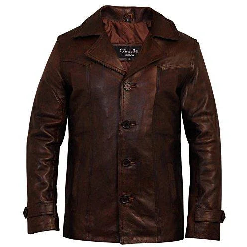 men's heist antique vintage brown leather jacket -