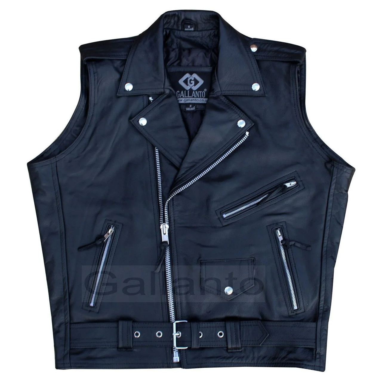 Mens Marlon Brando Style Leather Biker Gilet Vest Waistcoat