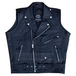 Mens Marlon Brando Style Leather Biker Gilet Vest Waistcoat Sleeveless Club -