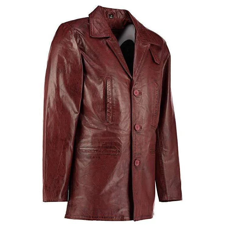 men's max payne wine red leather coat -