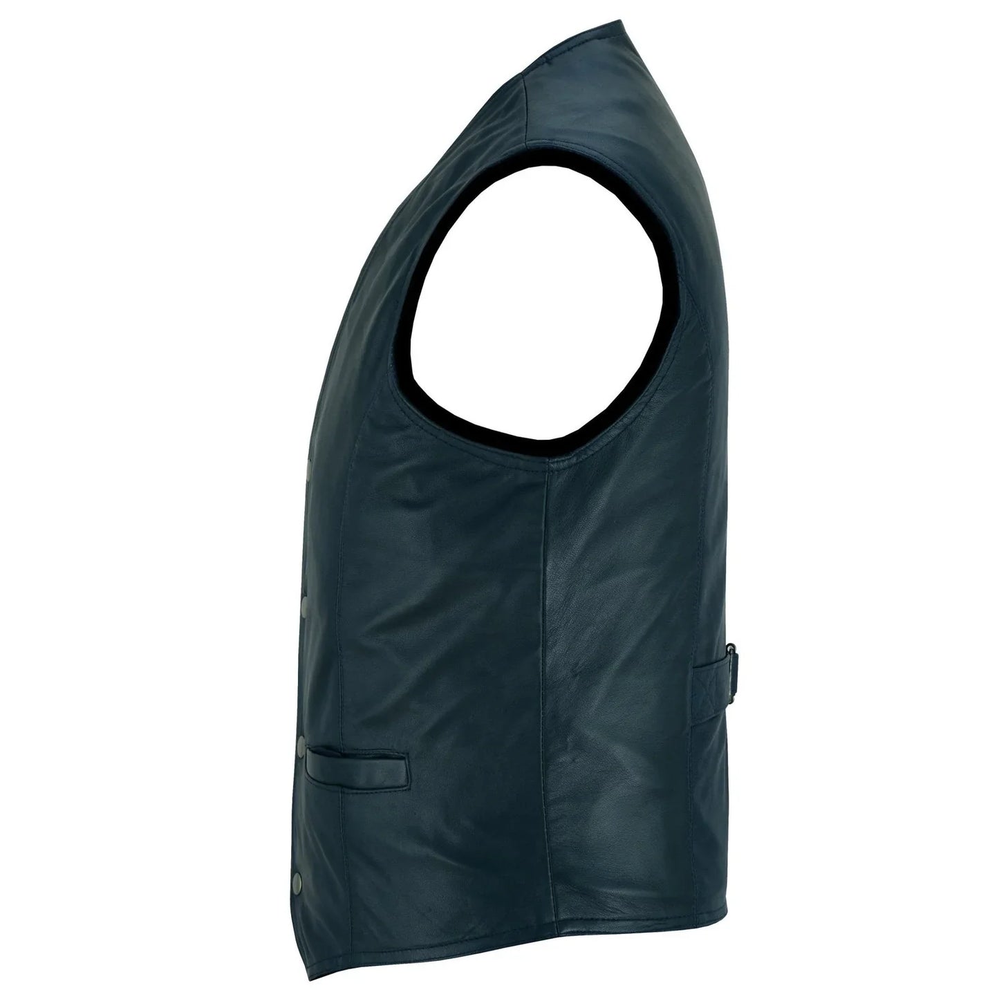mens navy blue leather waistcoat vest with snap button -