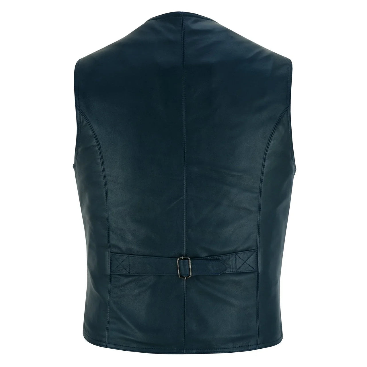 Mens Navy Blue Leather Waistcoat Vest with Snap Button – Vintage
