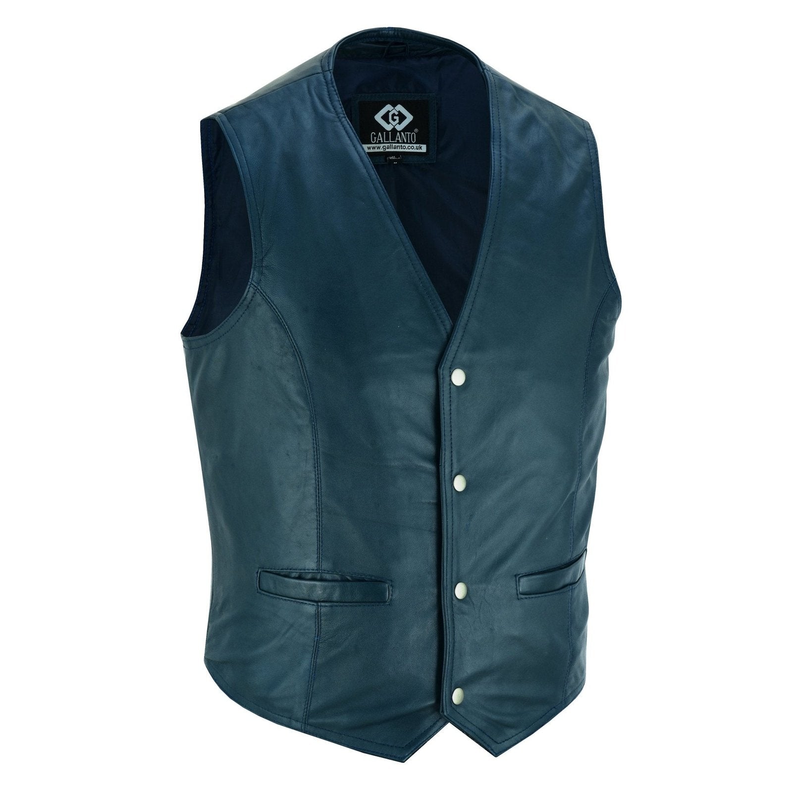 Mens Navy Blue Leather Waistcoat Vest with Snap Button Vintage Leather