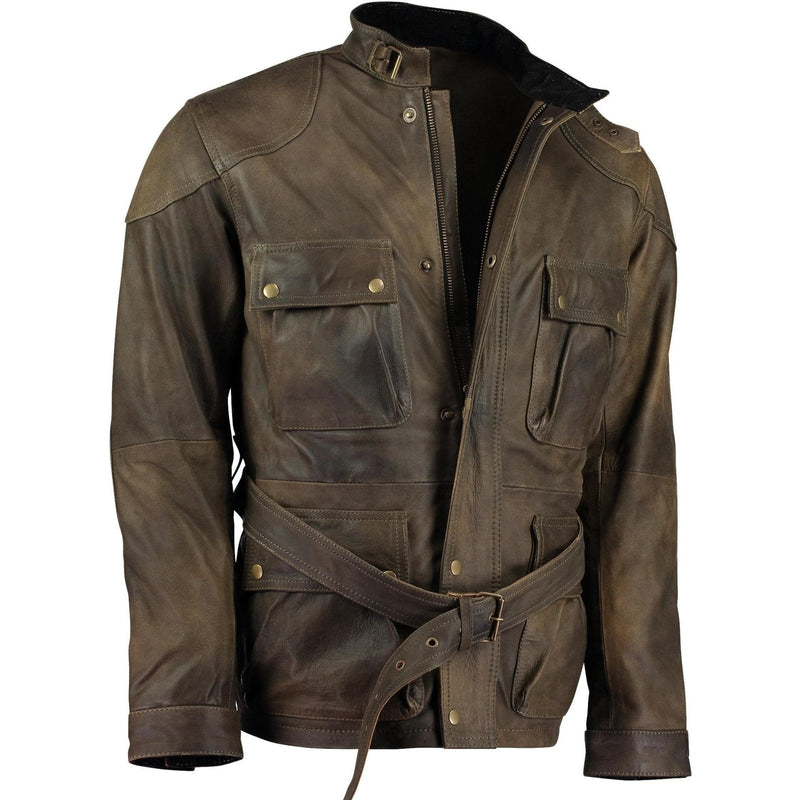 Mens Olive Green Benjamin Button Biker Vintage Leather Jacket -