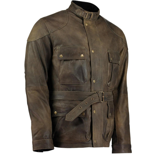 Mens Olive Green Benjamin Button Biker Vintage Leather Jacket -