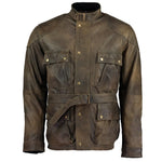 Mens Olive Green Benjamin Button Biker Vintage Leather Jacket -