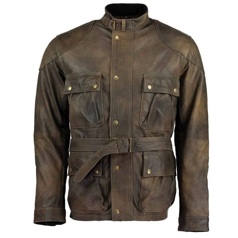 Mens Olive Green Benjamin Button Biker Vintage Leather Jacket Motorcyc