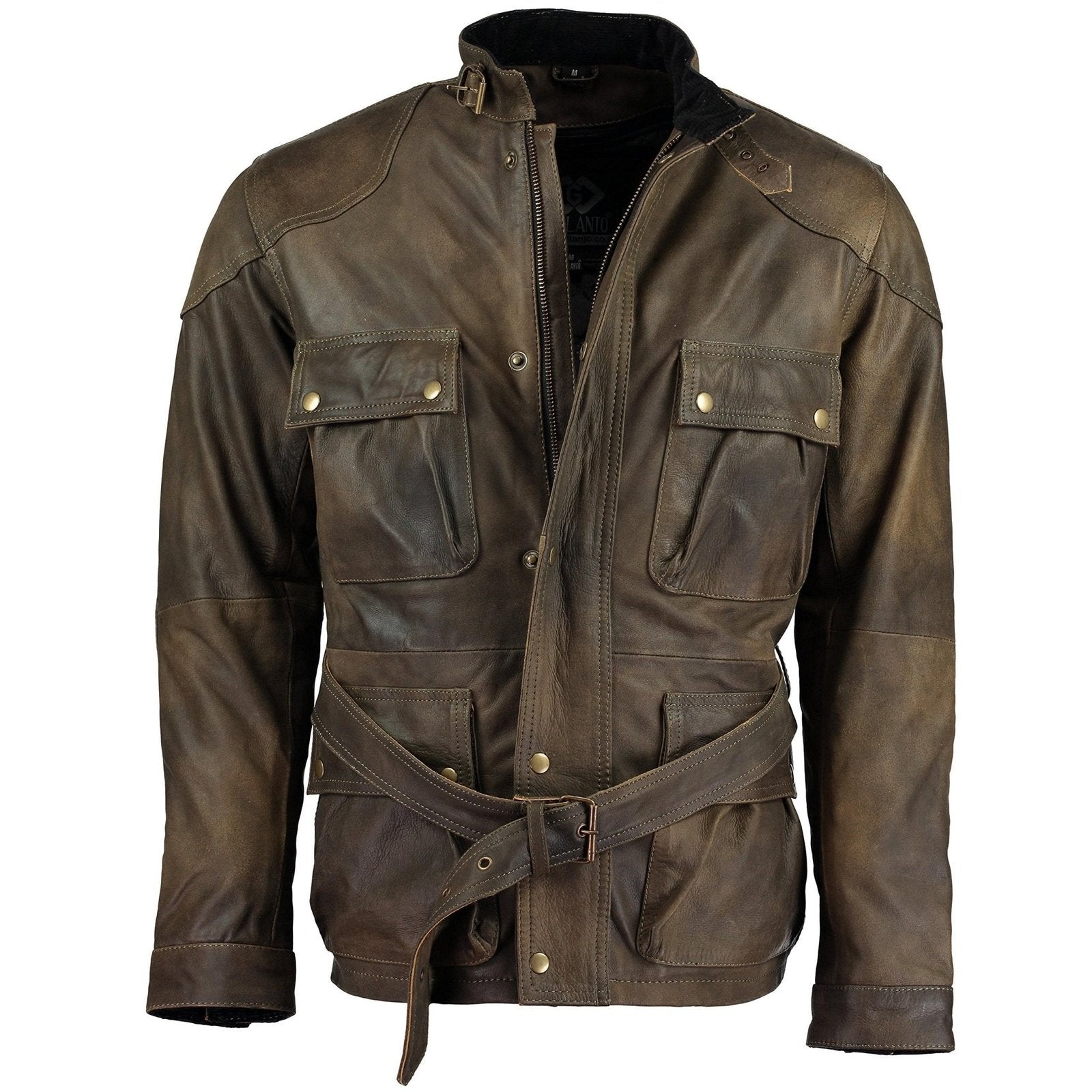 Mens Olive Green Benjamin Button Biker Vintage Leather Jacket Motorcyc