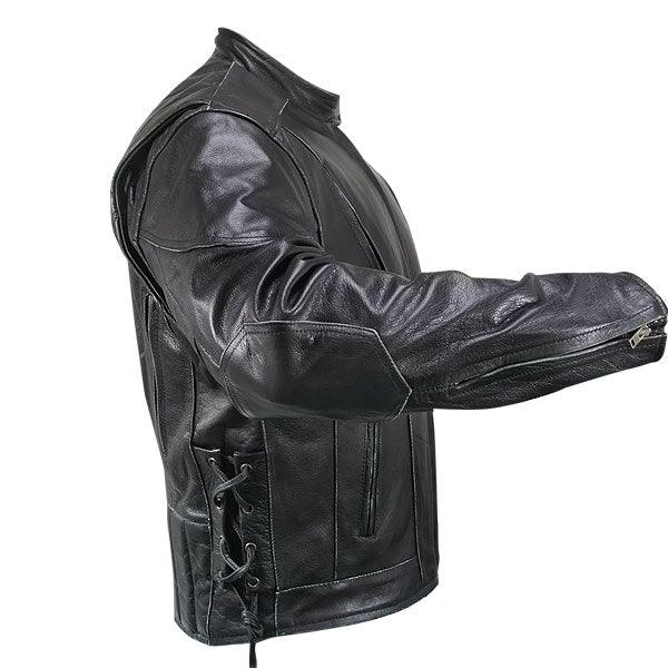 Men's Premium Black Distressed-Leather Flying Skull Racer Jacket -